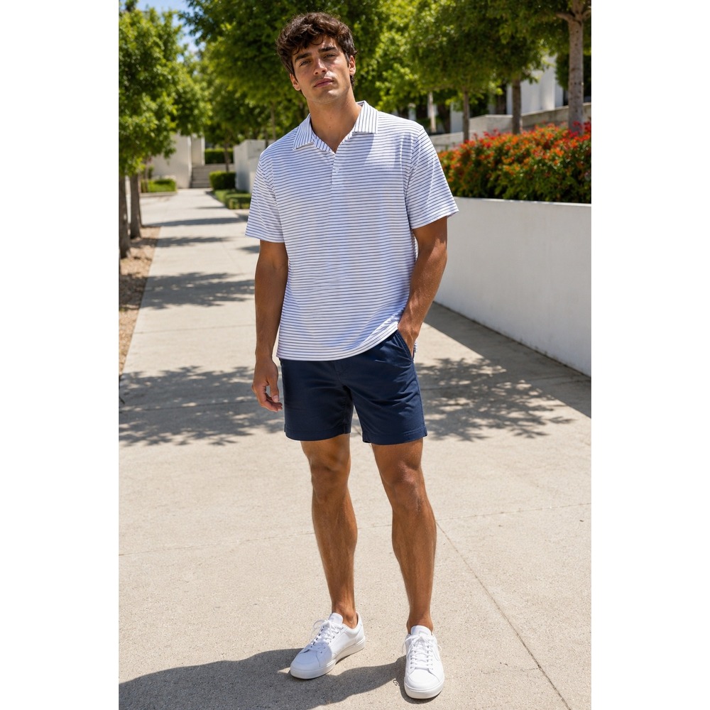 Roundtree & Yorke Performance Polo Mens L Large White Blue Striped Golf NWT